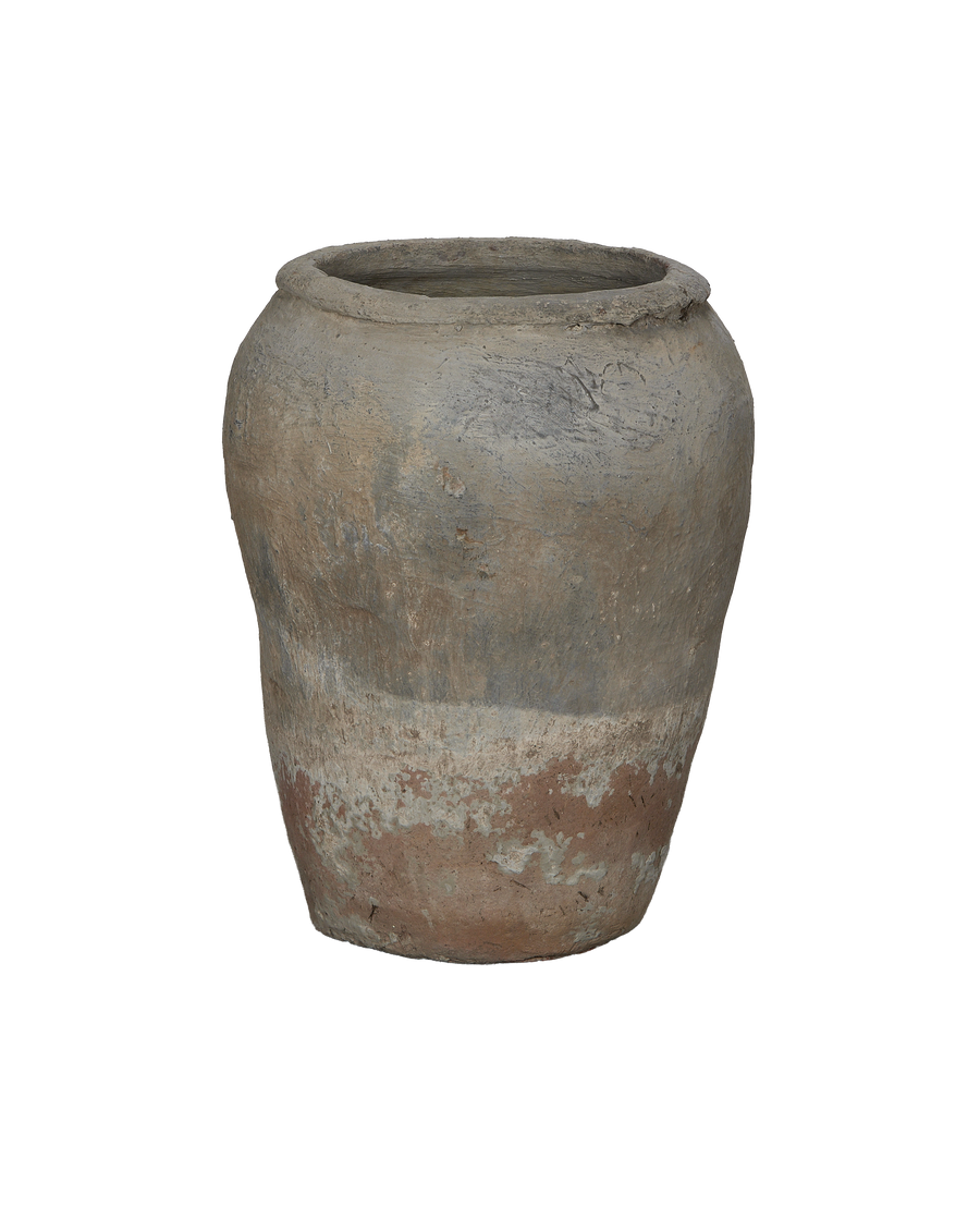 Vintage Indian terracotta grain pot, full