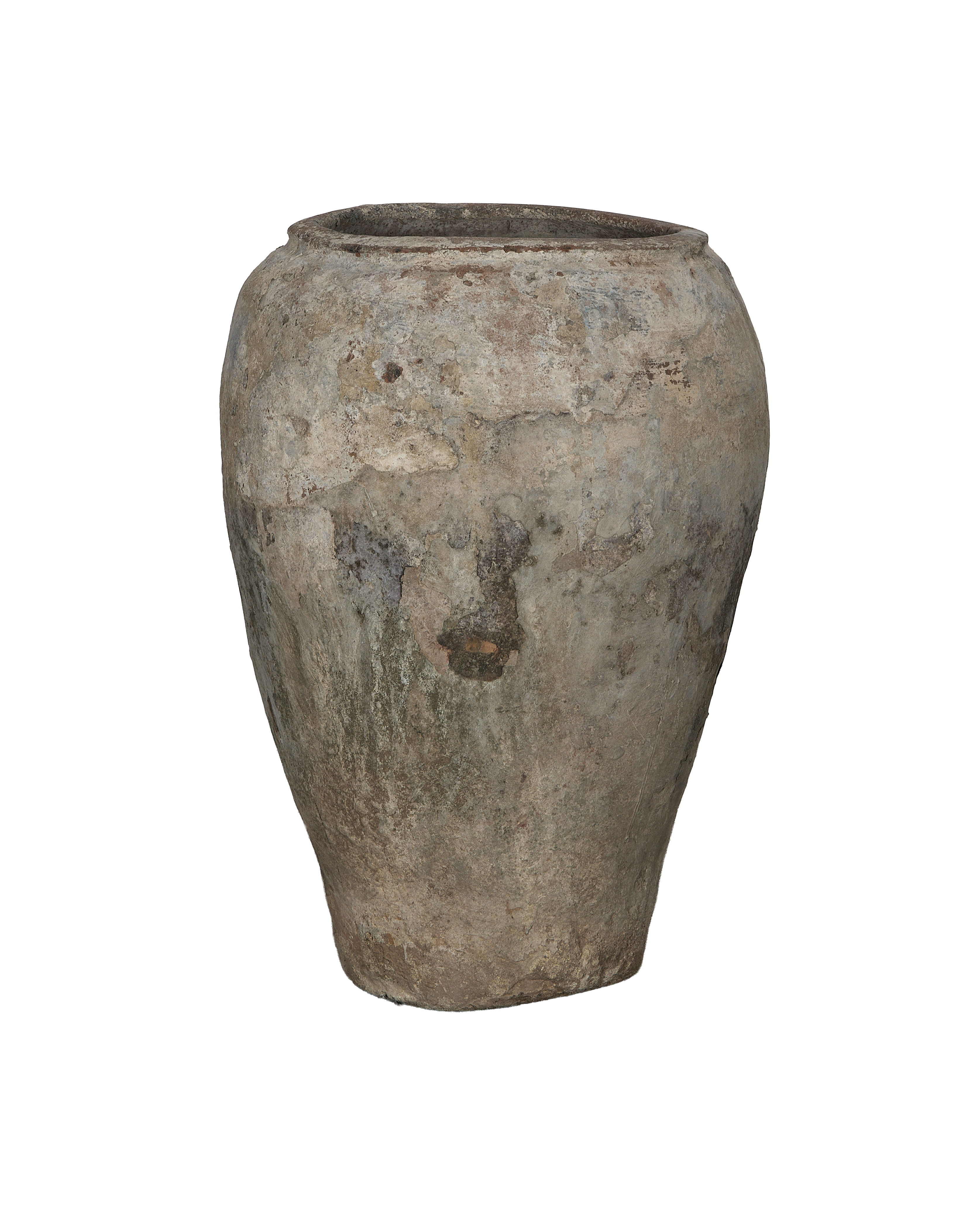 Vintage Indian terracotta grain pot, heavily weathered and textured