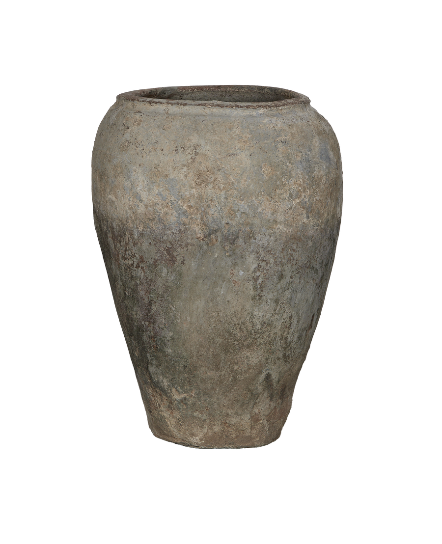 Vintage Indian grain pot, oak, showing unique aged texture and