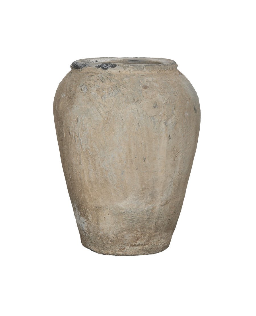 Vintage Indian grain pot, weathered OAK wood with rustic