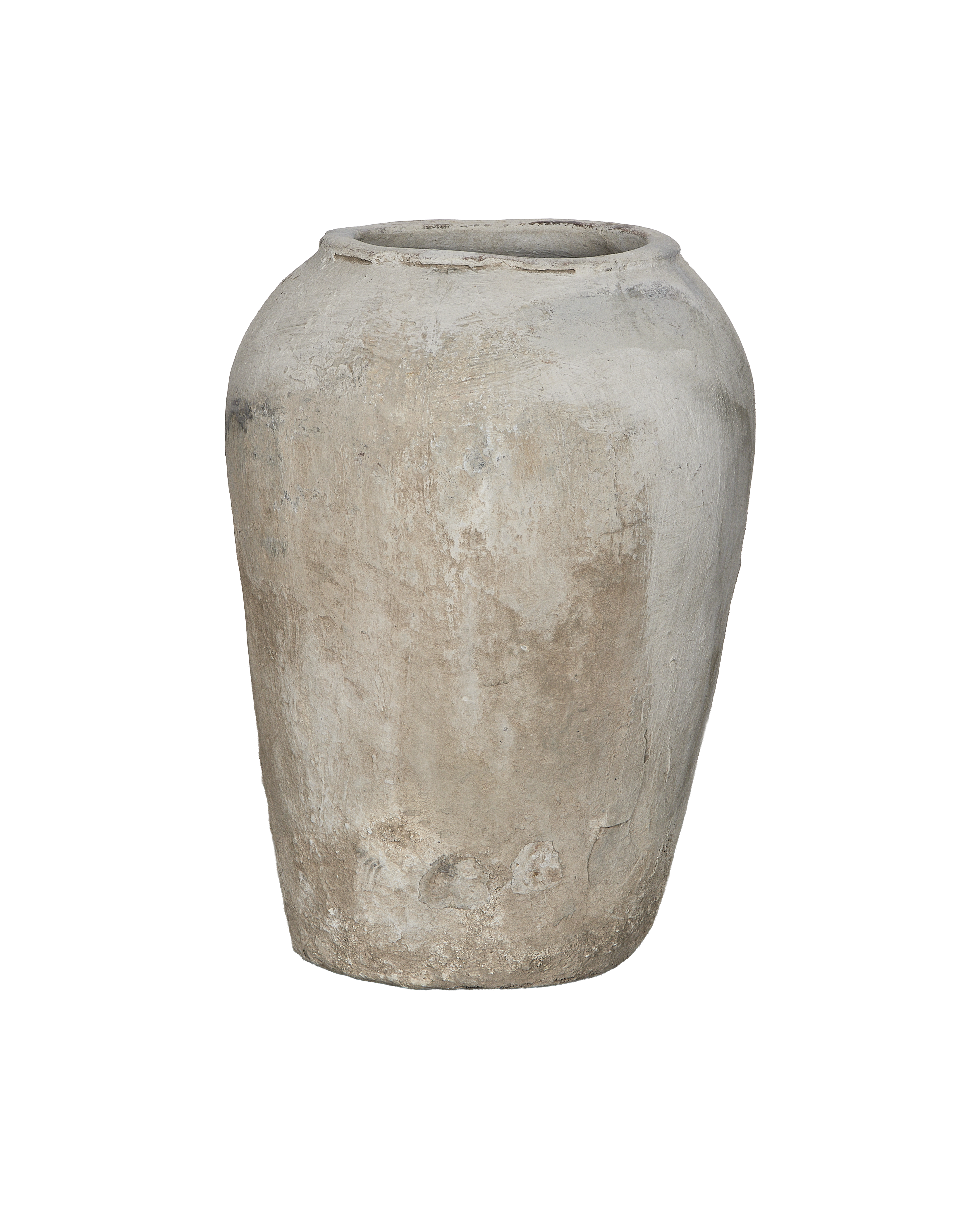 Vintage Indian oak grain pot, full view highlighting rustic texture