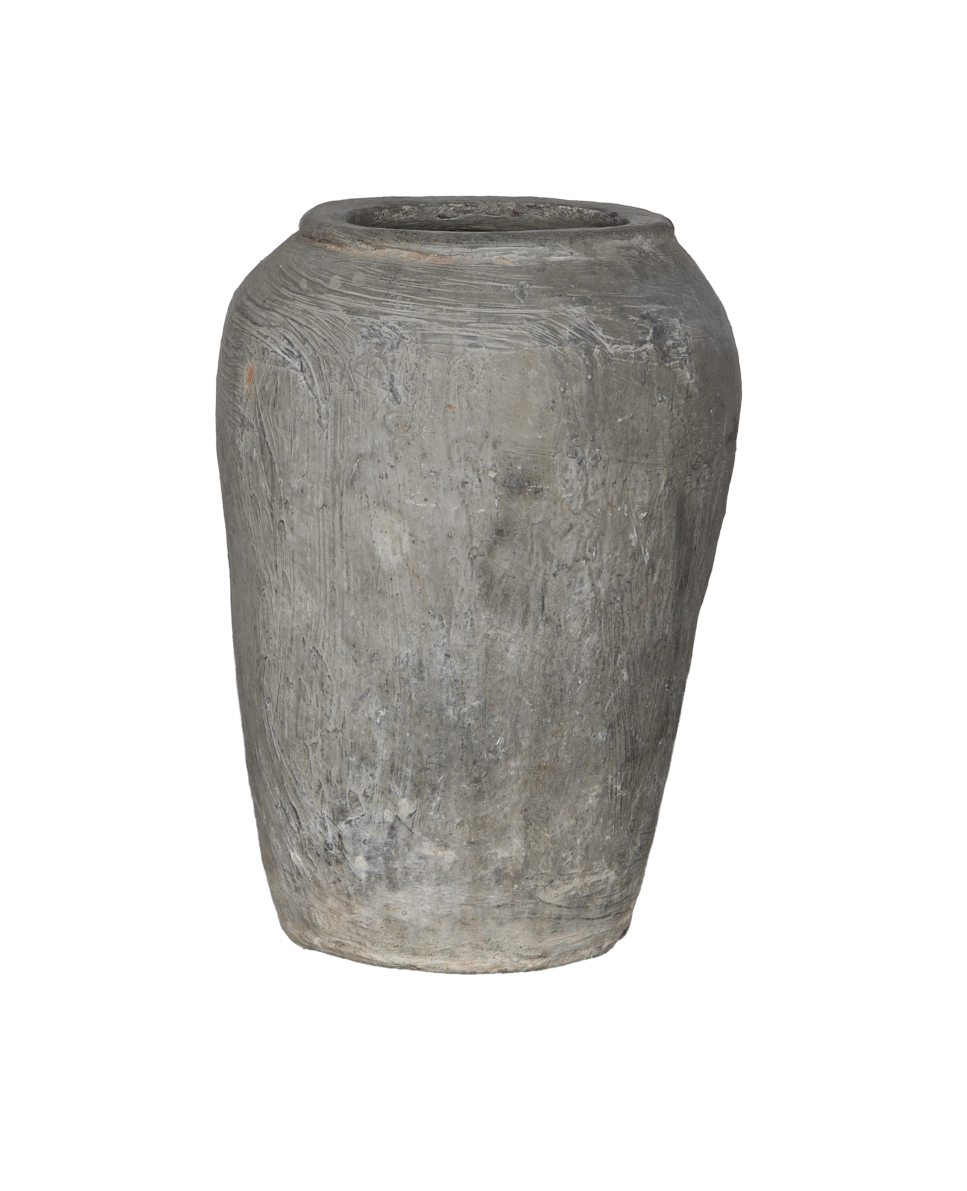 Vintage Indian oak grain pot, weathered gray finish,