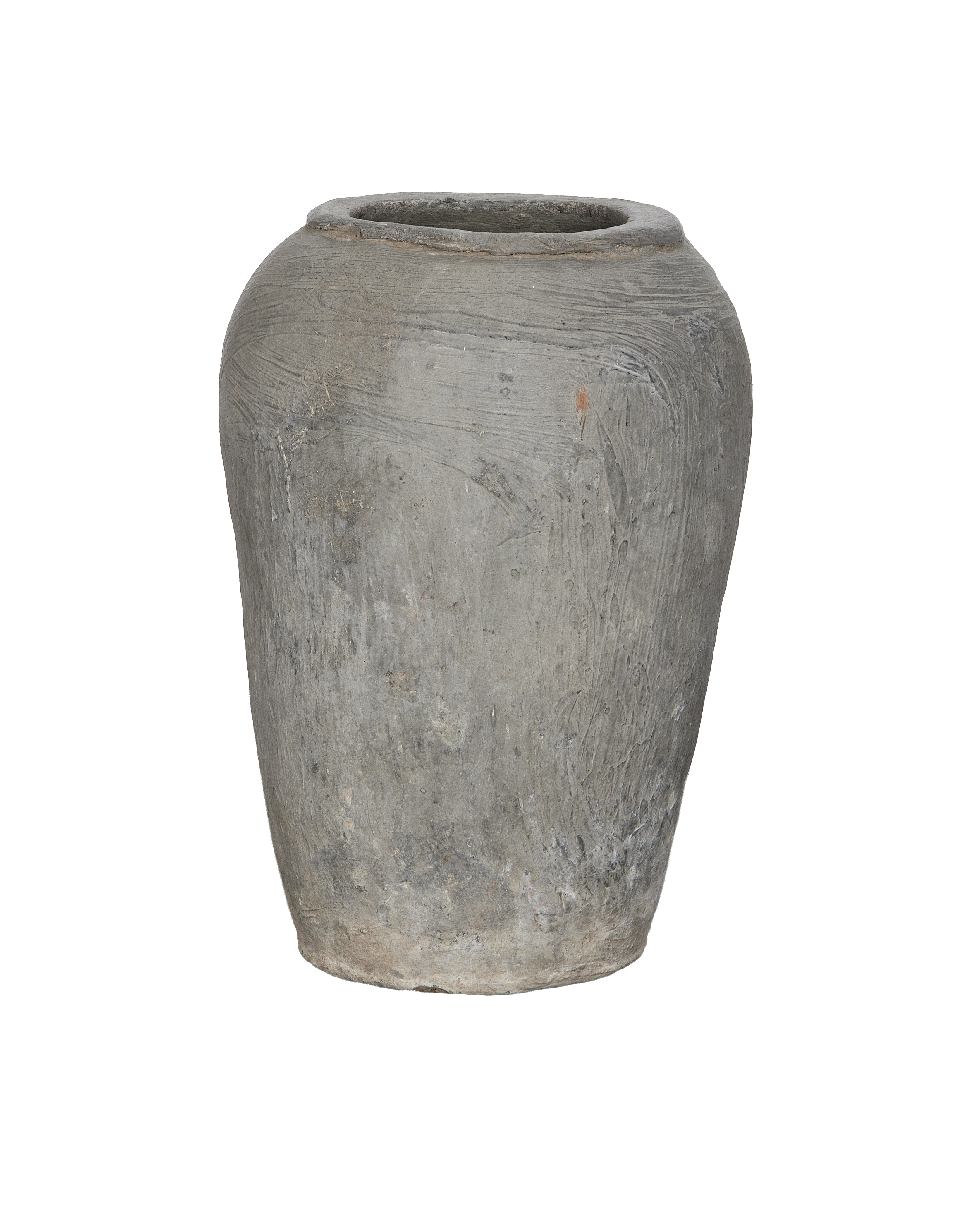 Vintage Indian oak grain pot, showcasing full profile and rustic weathered texture.