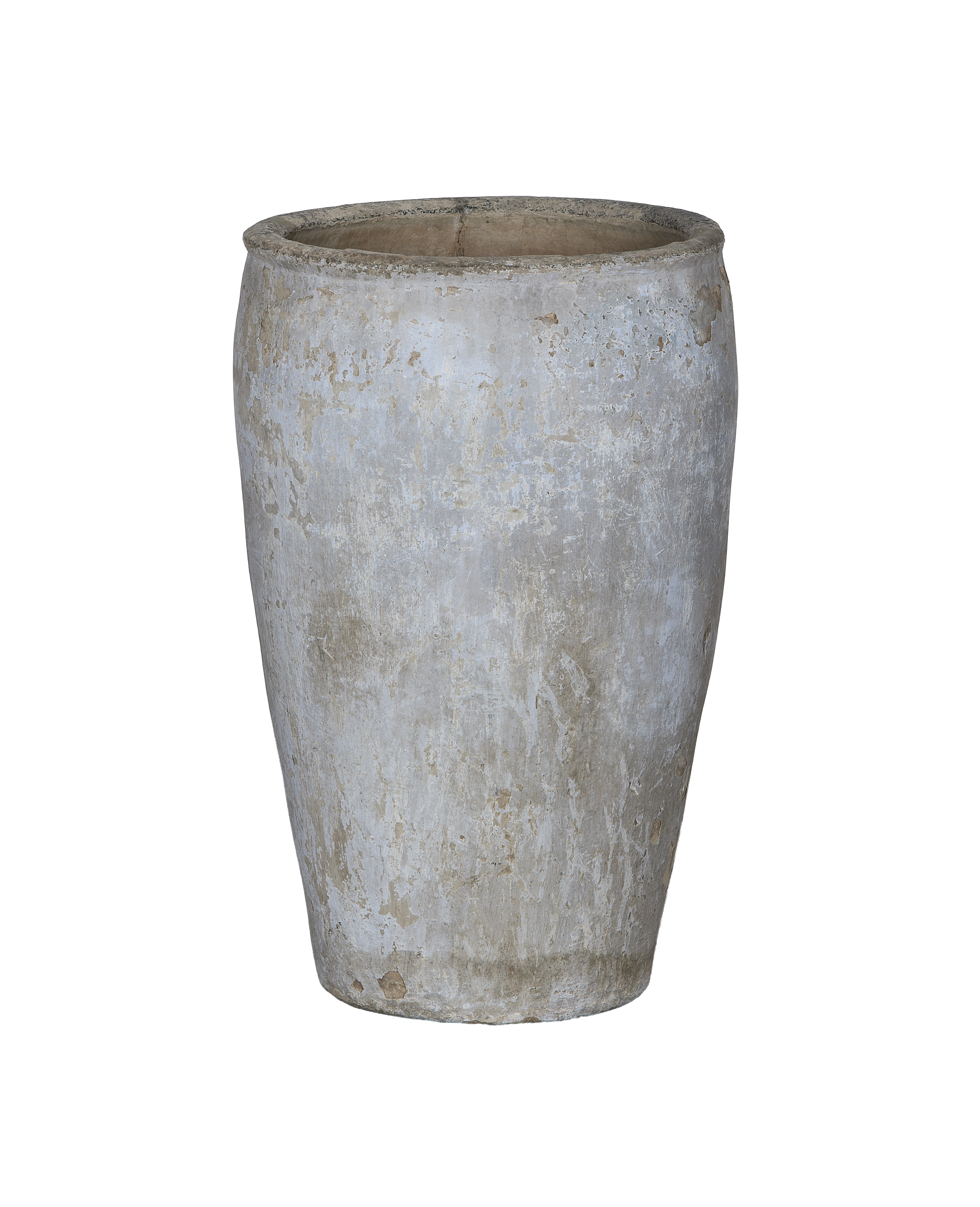 Vintage Indian oak grain pot, detailed full view showing distressed