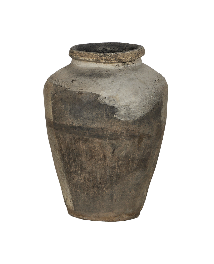 Vintage Indian grain pot, close-up
