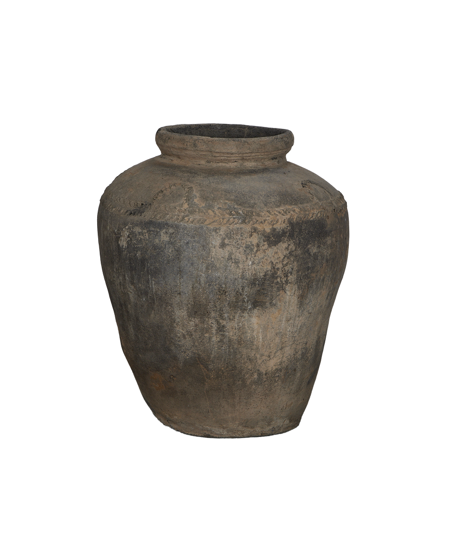 Vintage Indian grain pot, close-up of