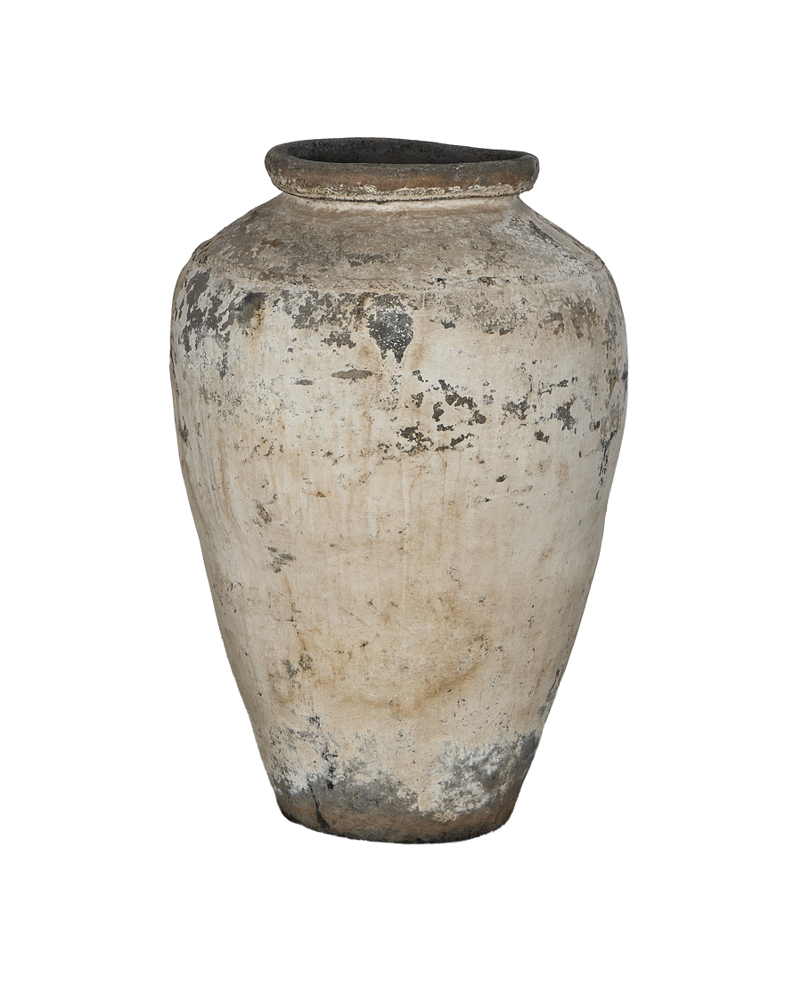 Vintage Indian oak grain pot with weathered patina
