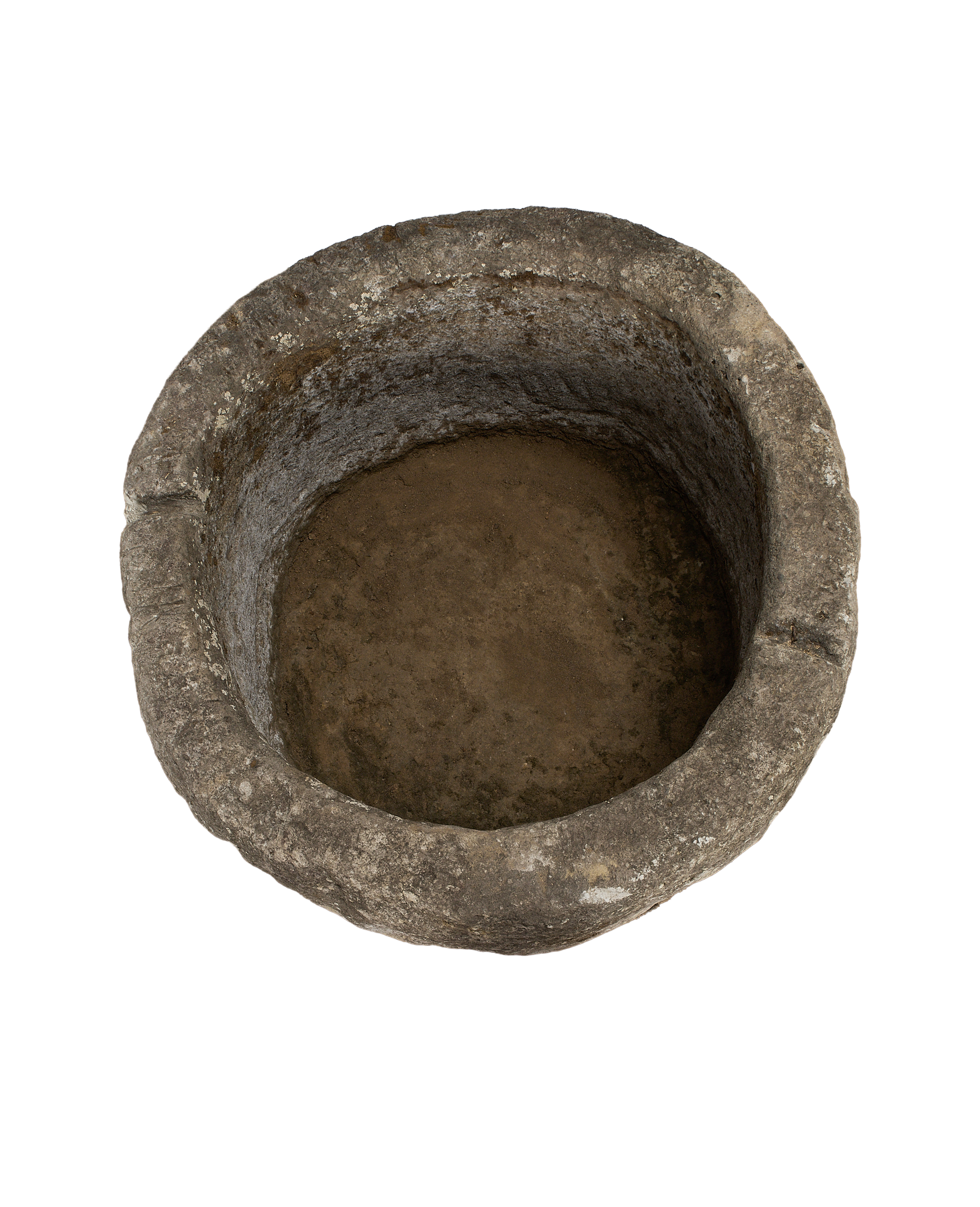 Vintage Indonesian limestone trough, round, top-