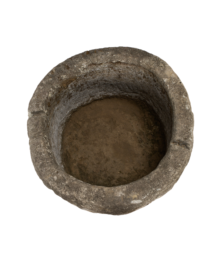 Vintage Indonesian limestone trough, round, top-