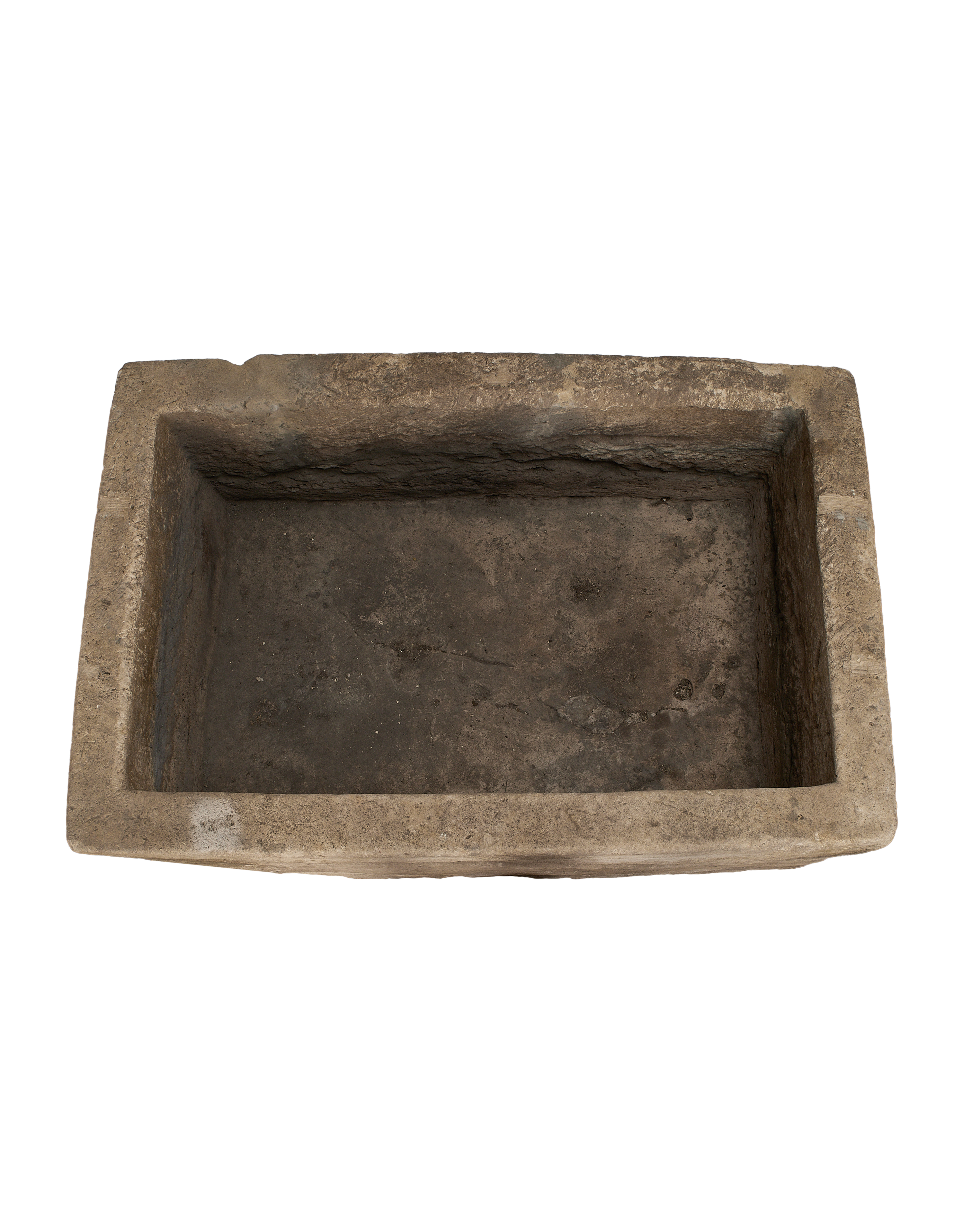 Vintage rectangular limestone trough, top-down
