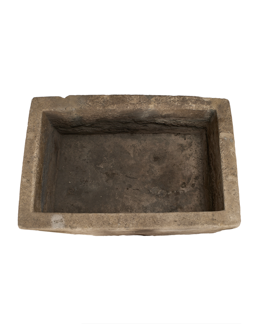 Vintage rectangular limestone trough, top-down