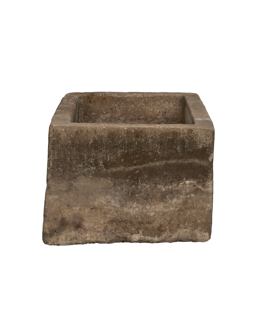 Vintage rectangular limestone trough, showing
