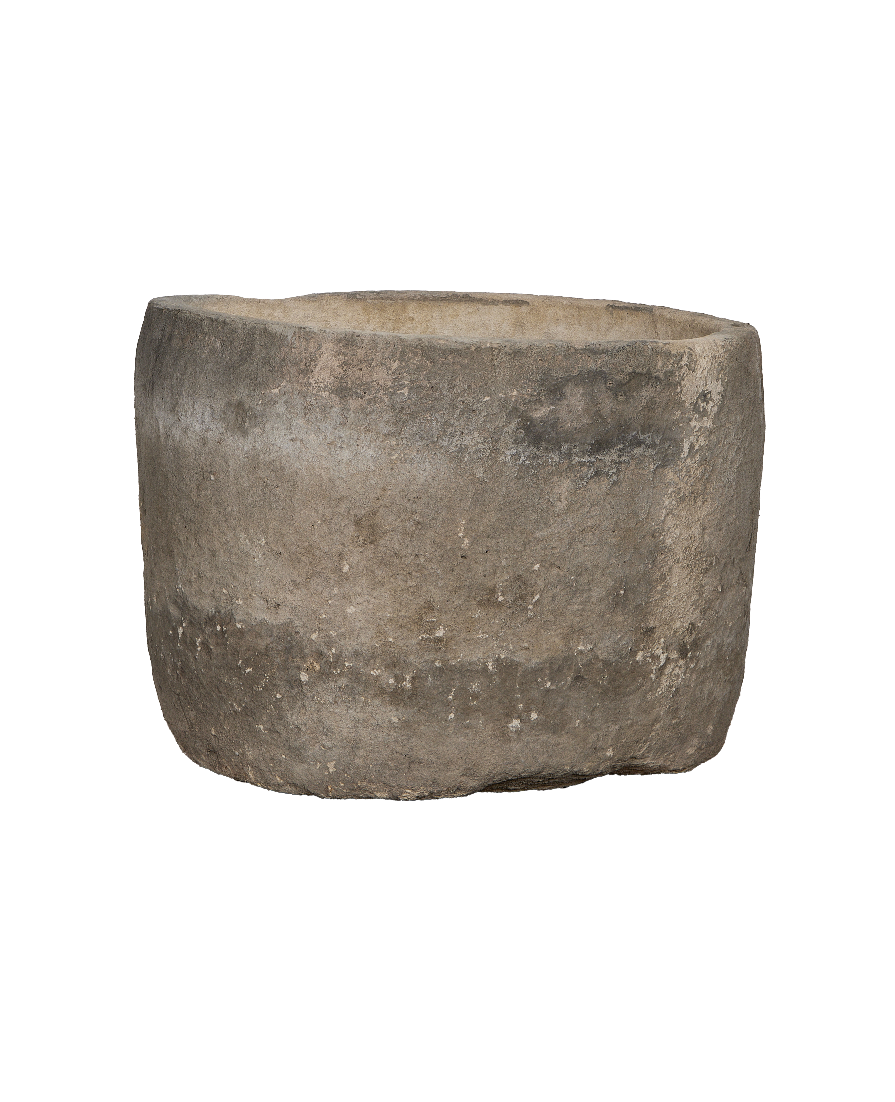 Vintage Indonesian limestone trough, round form, showing weathered