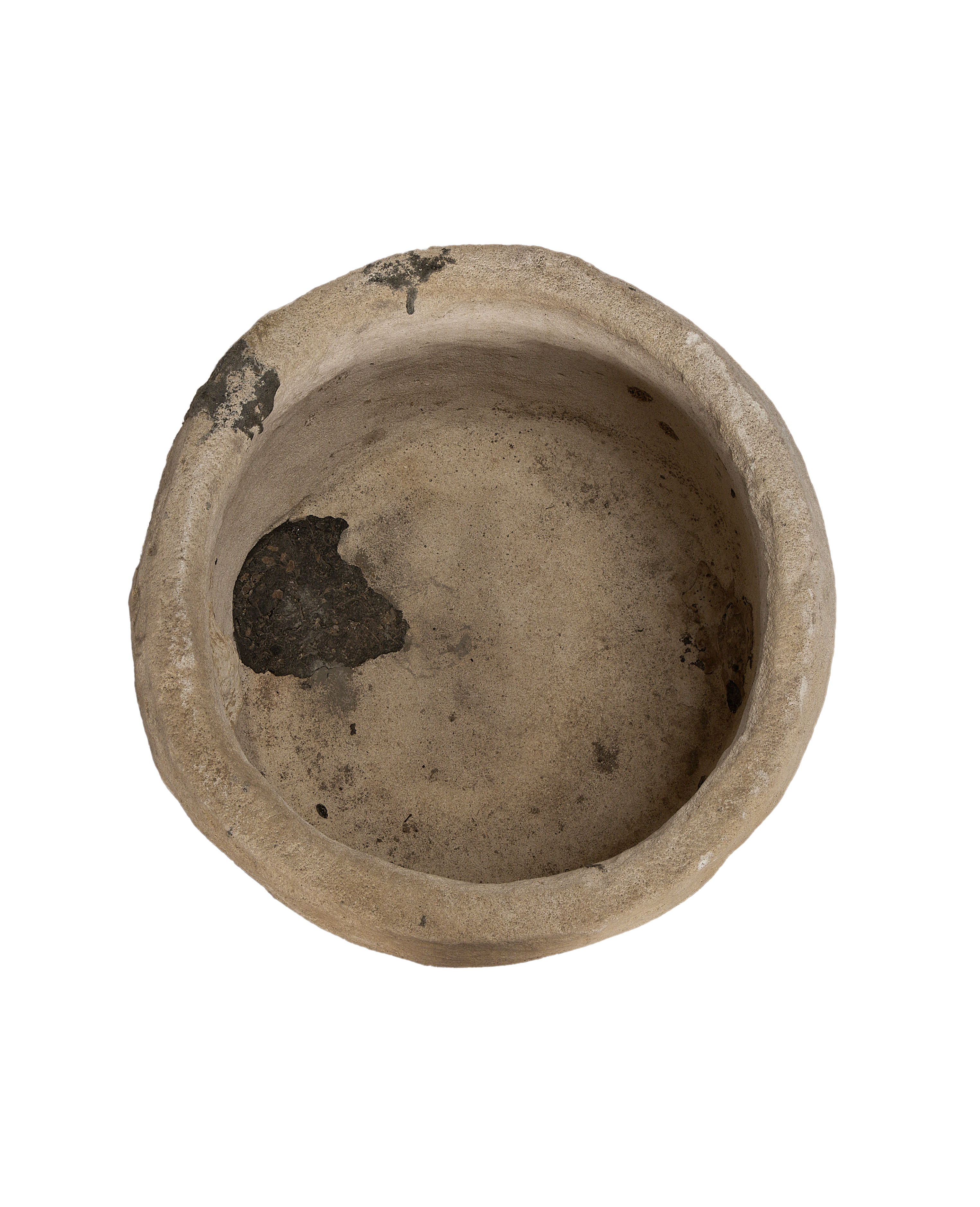 Vintage Indonesian limestone trough, top-down view highlighting aged interior