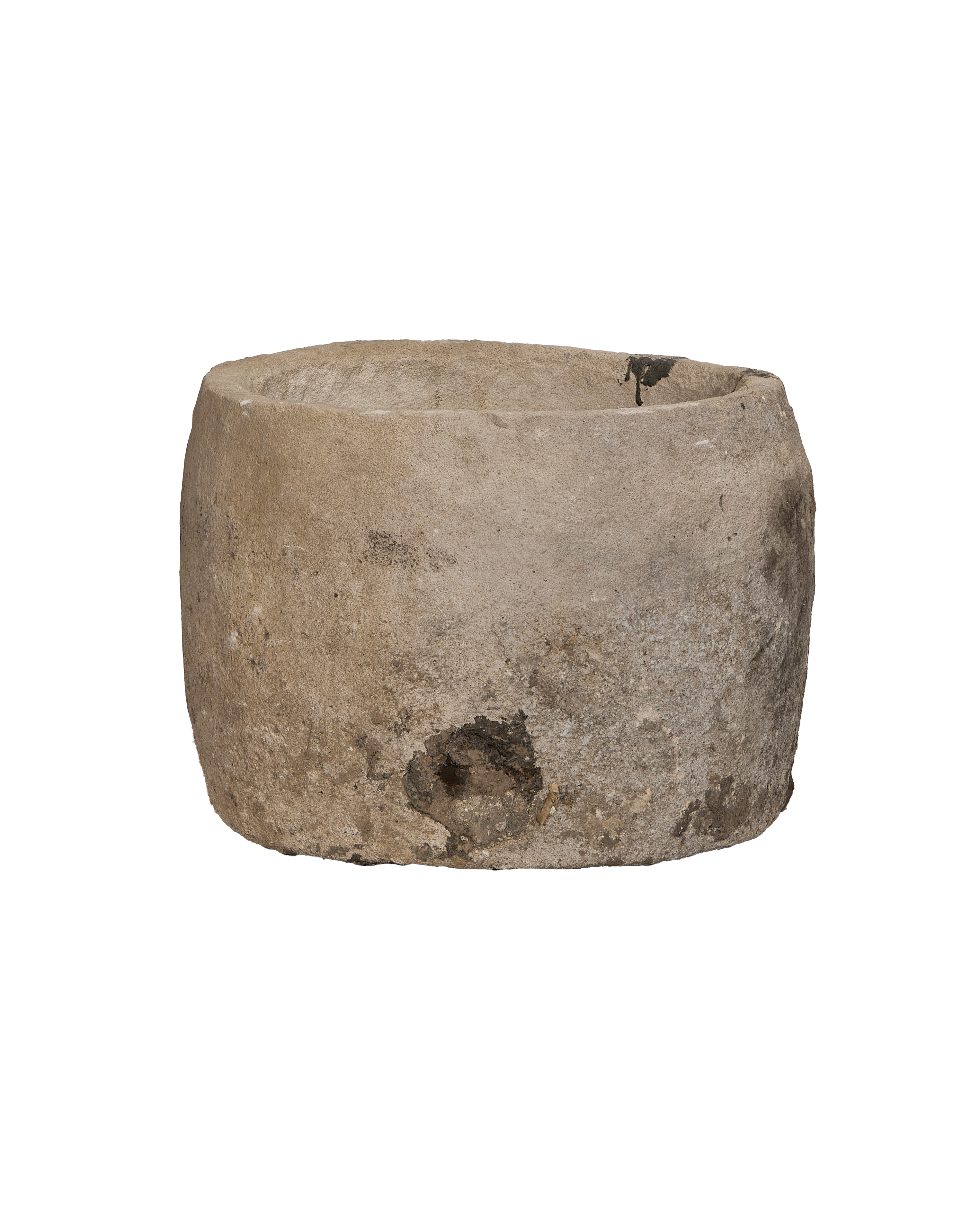 Vintage Indonesian round limestone trough, aged and weathered