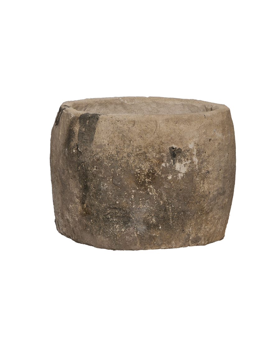 Vintage round limestone trough, aged rustic