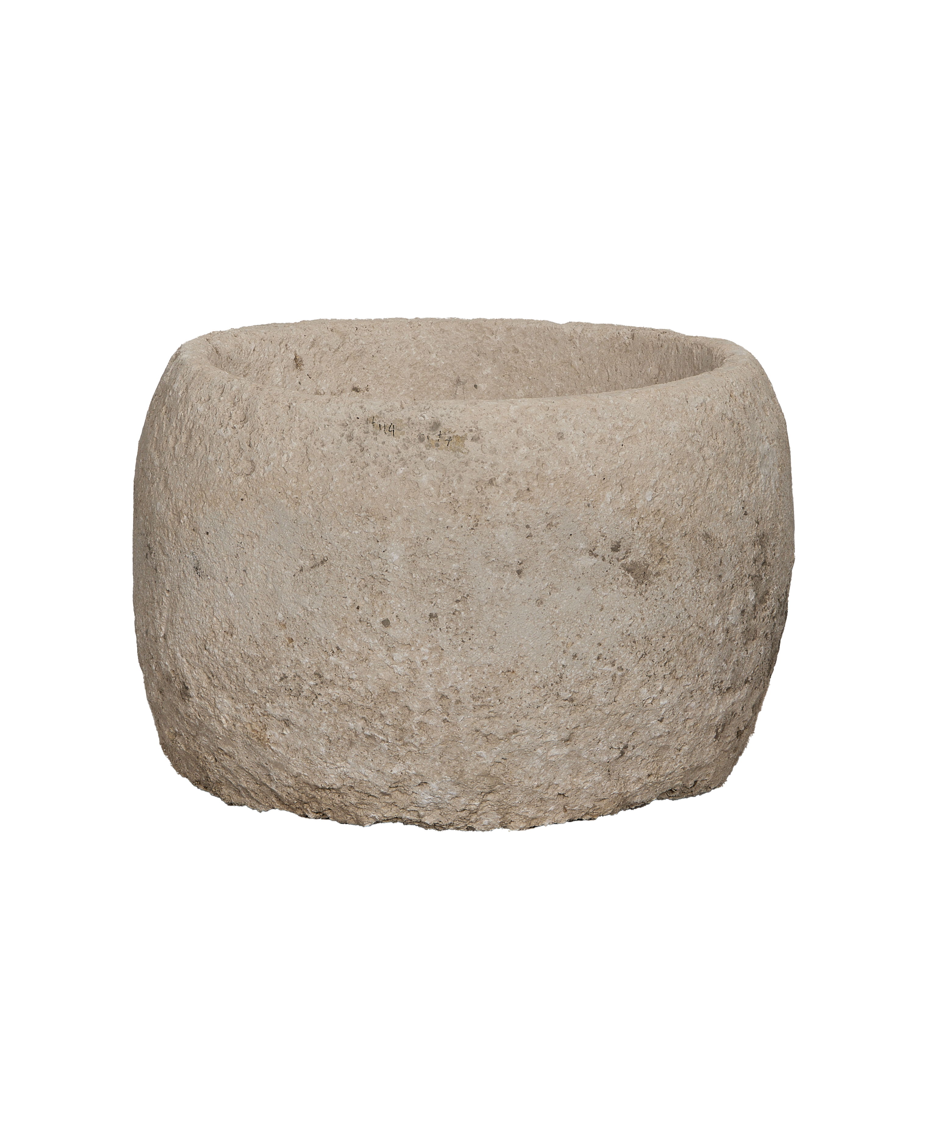 Vintage Indonesian round limestone trough, naturally weathered, showcasing