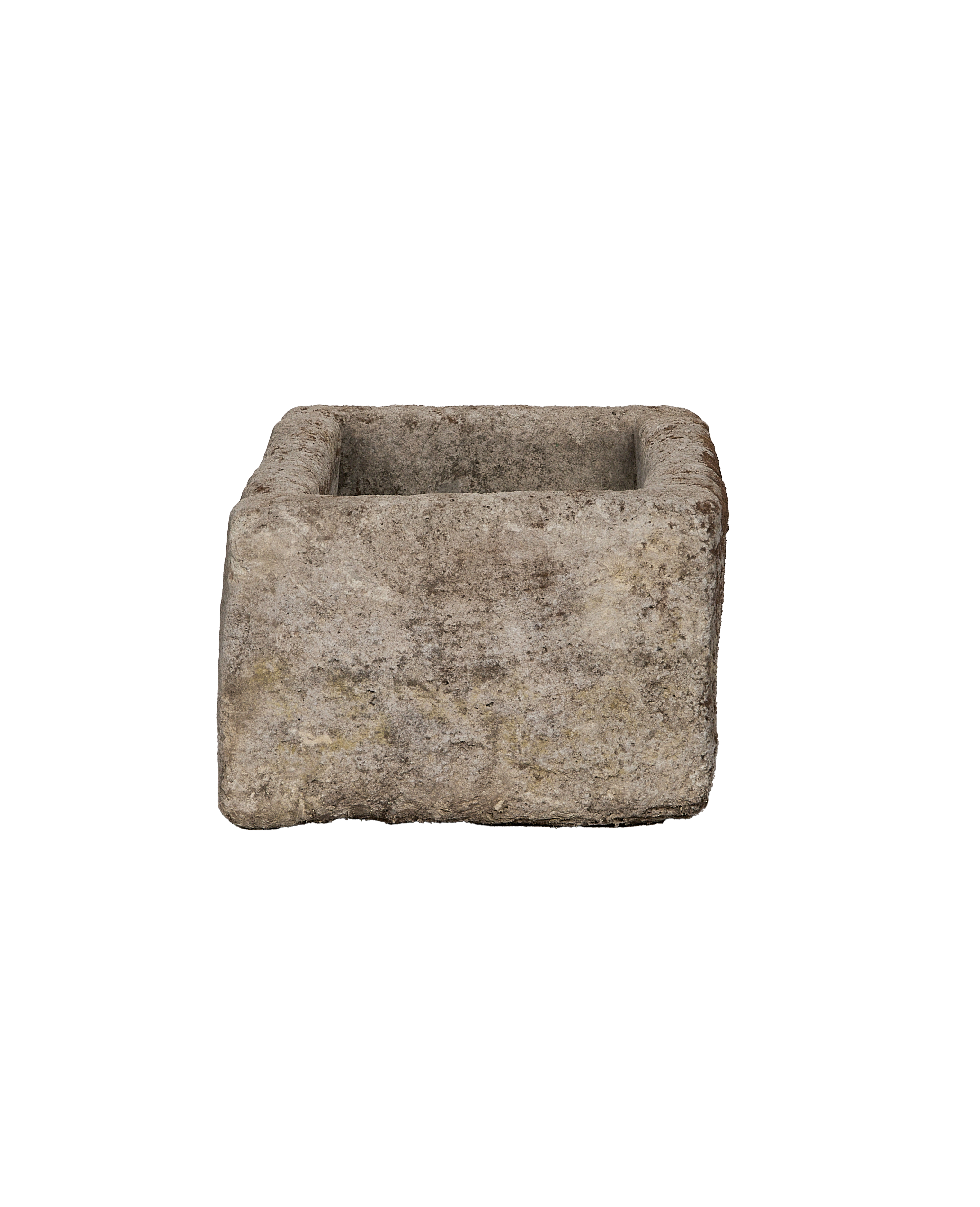Vintage rectangular limestone trough, front-facing view showcasing rough, aged