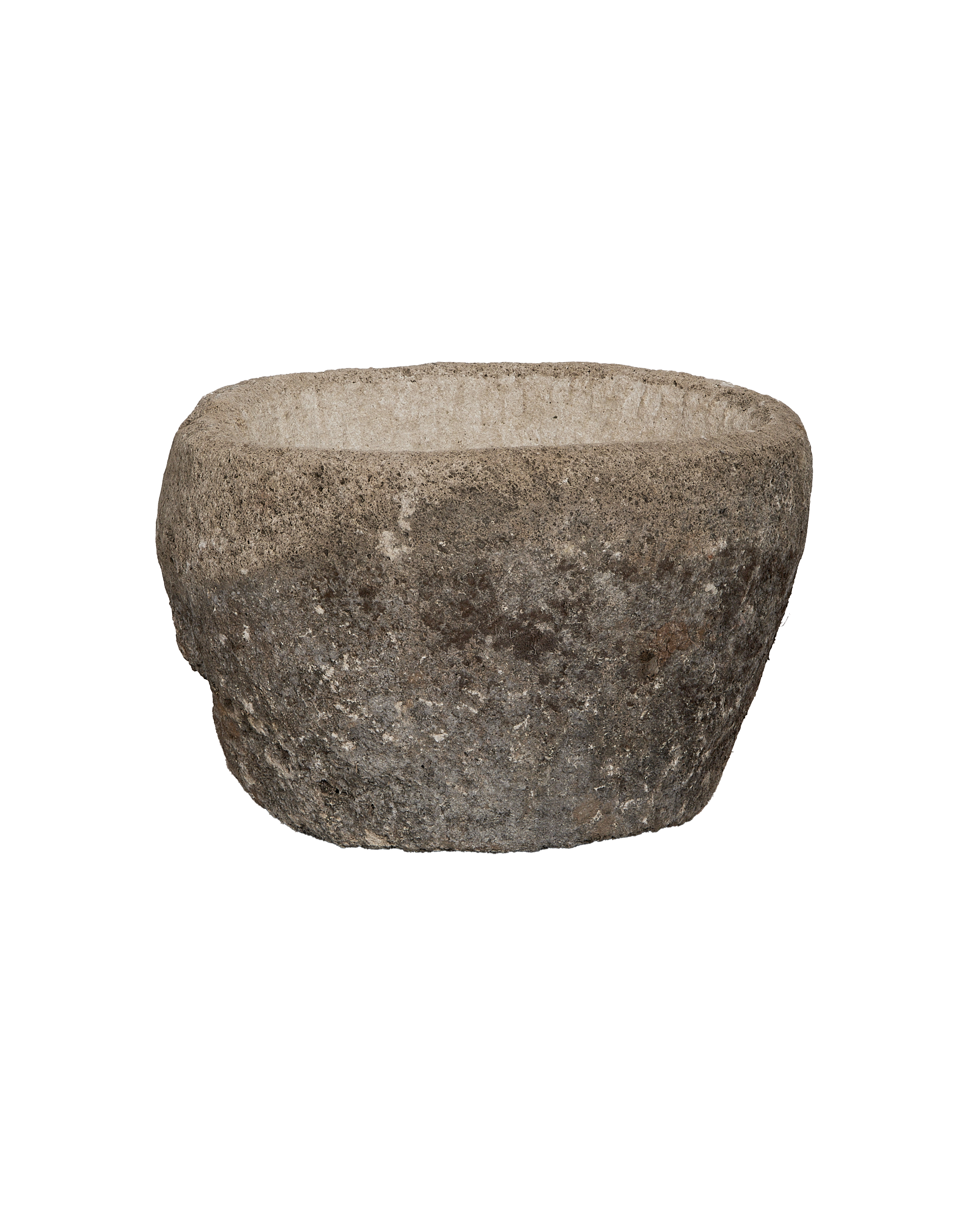 Vintage Indonesian round limestone trough, rough natural texture,