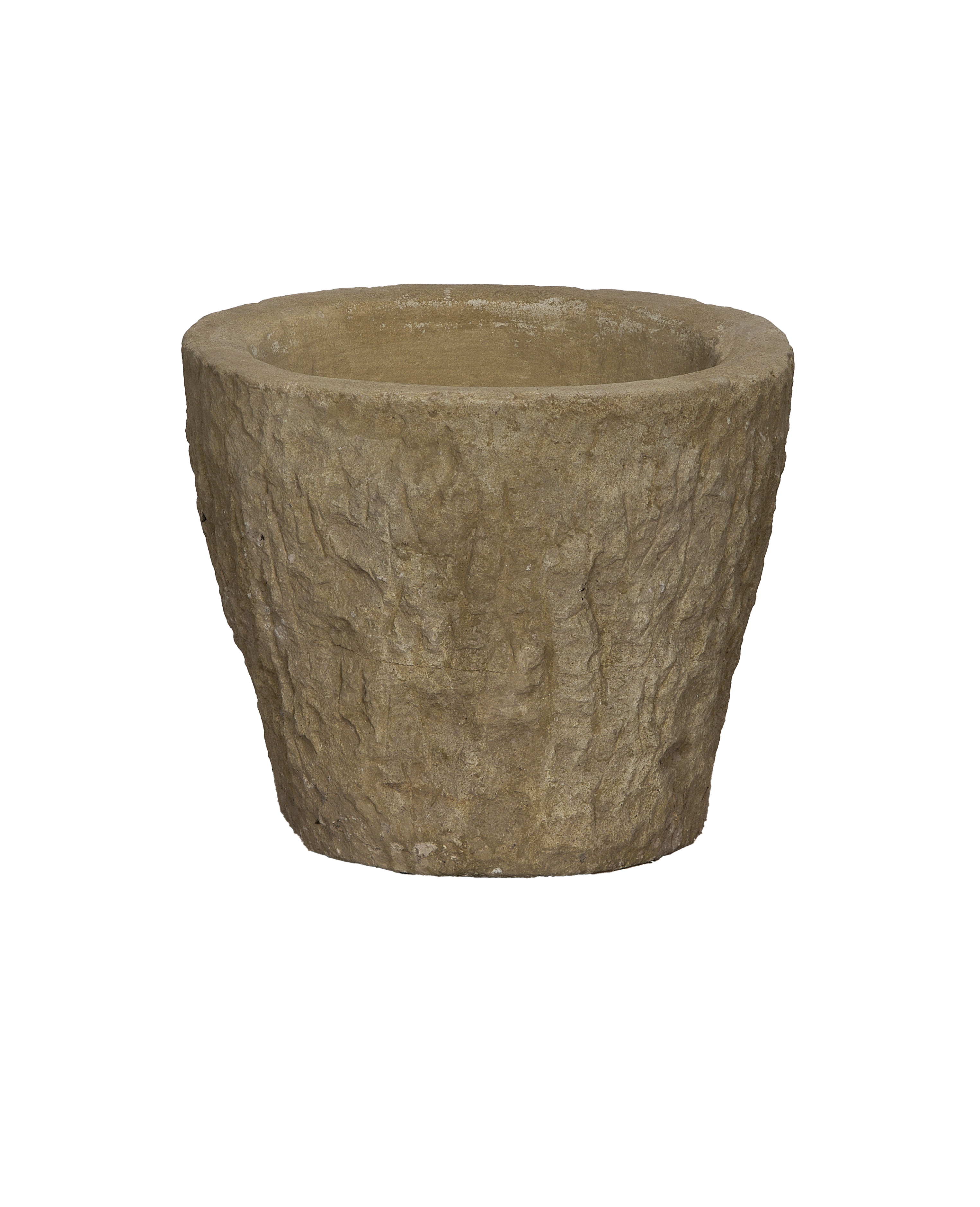 Vintage Indonesian round limestone trough, side angle showcasing textured surface