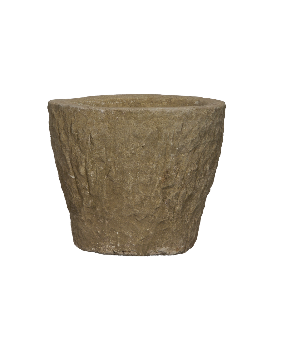 Vintage Indonesian round limestone trough, rough exterior