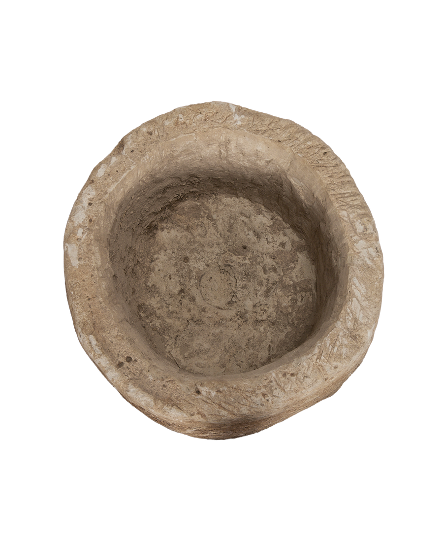 Vintage round limestone trough, top-