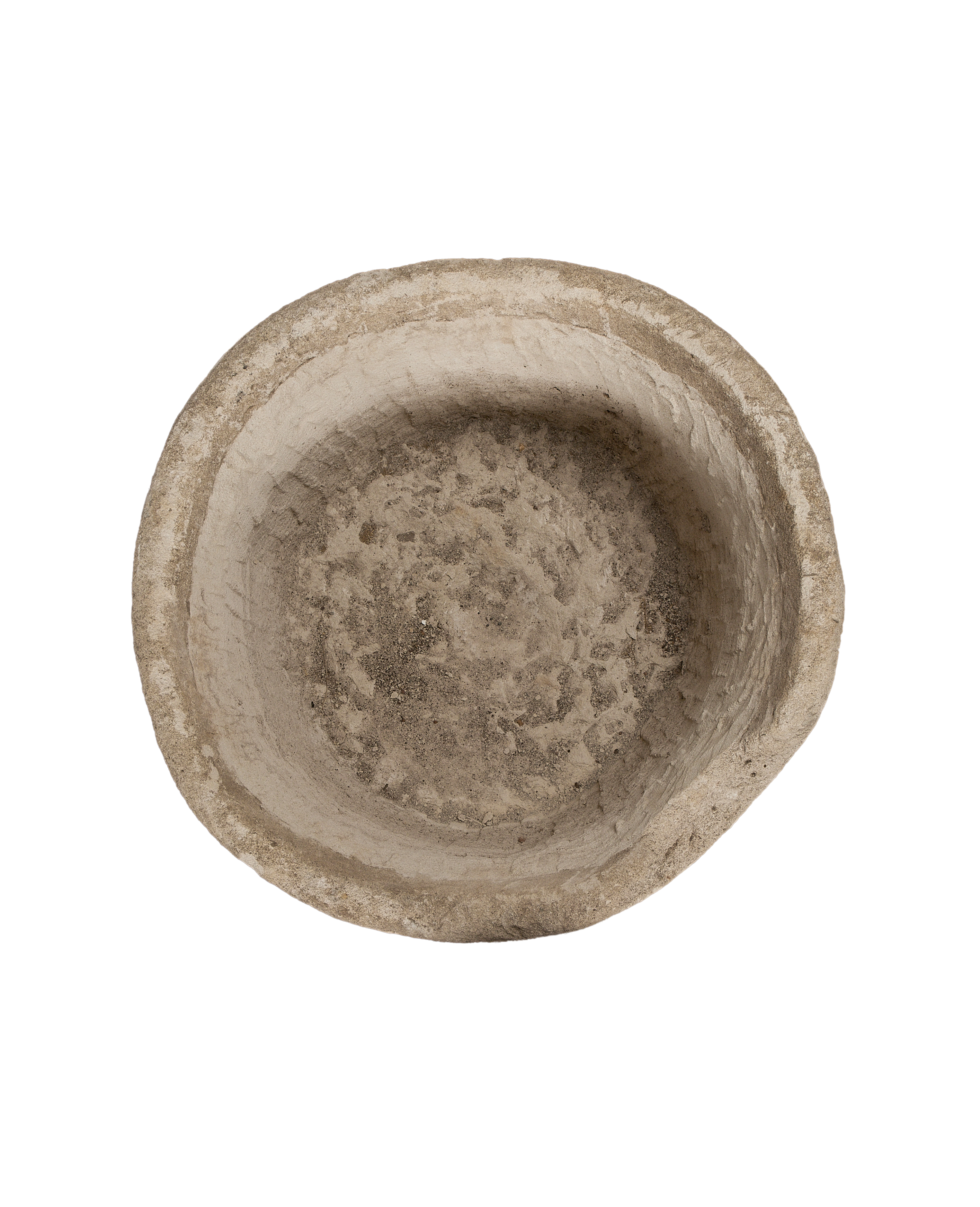 Vintage Indonesian limestone trough, top view, showing rough, textured interior
