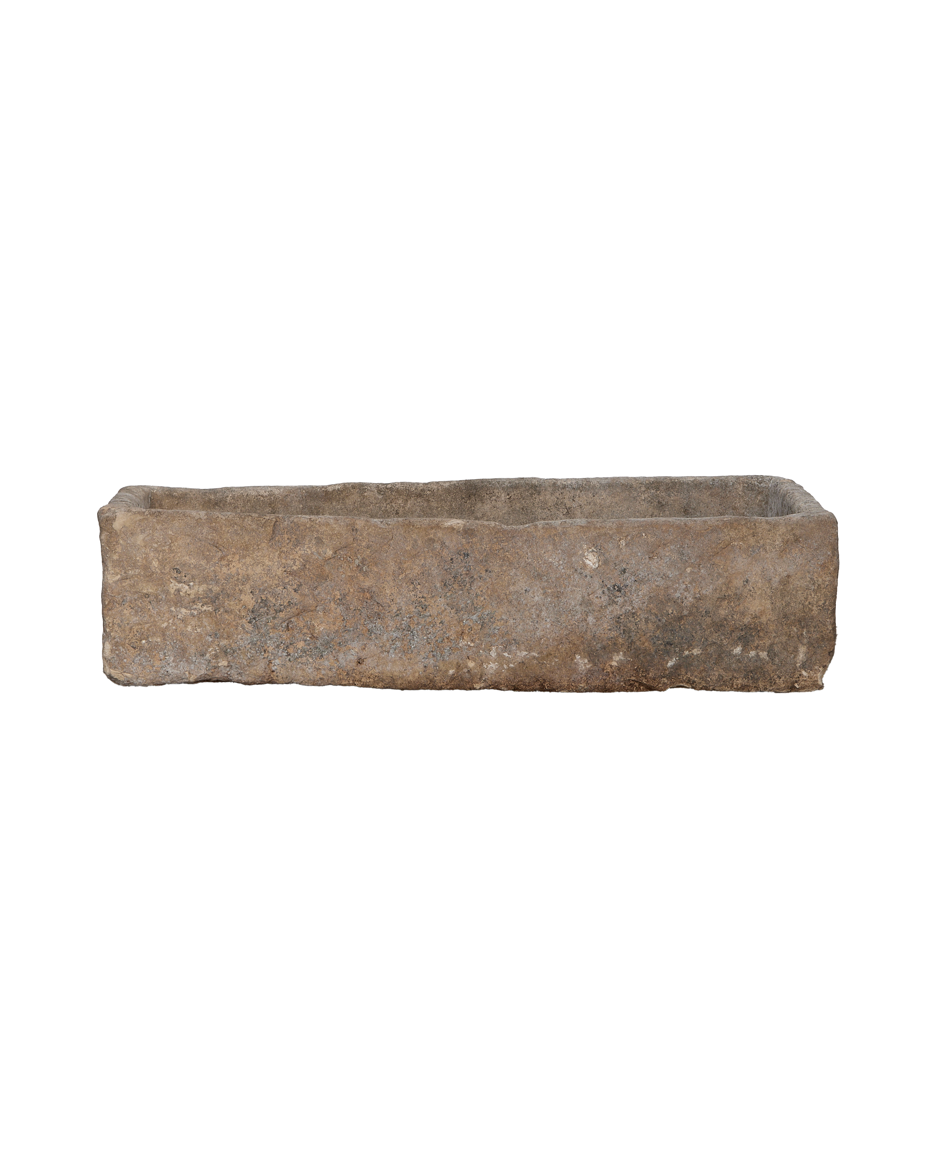 Vintage rectangular limestone trough, weathered finish, from