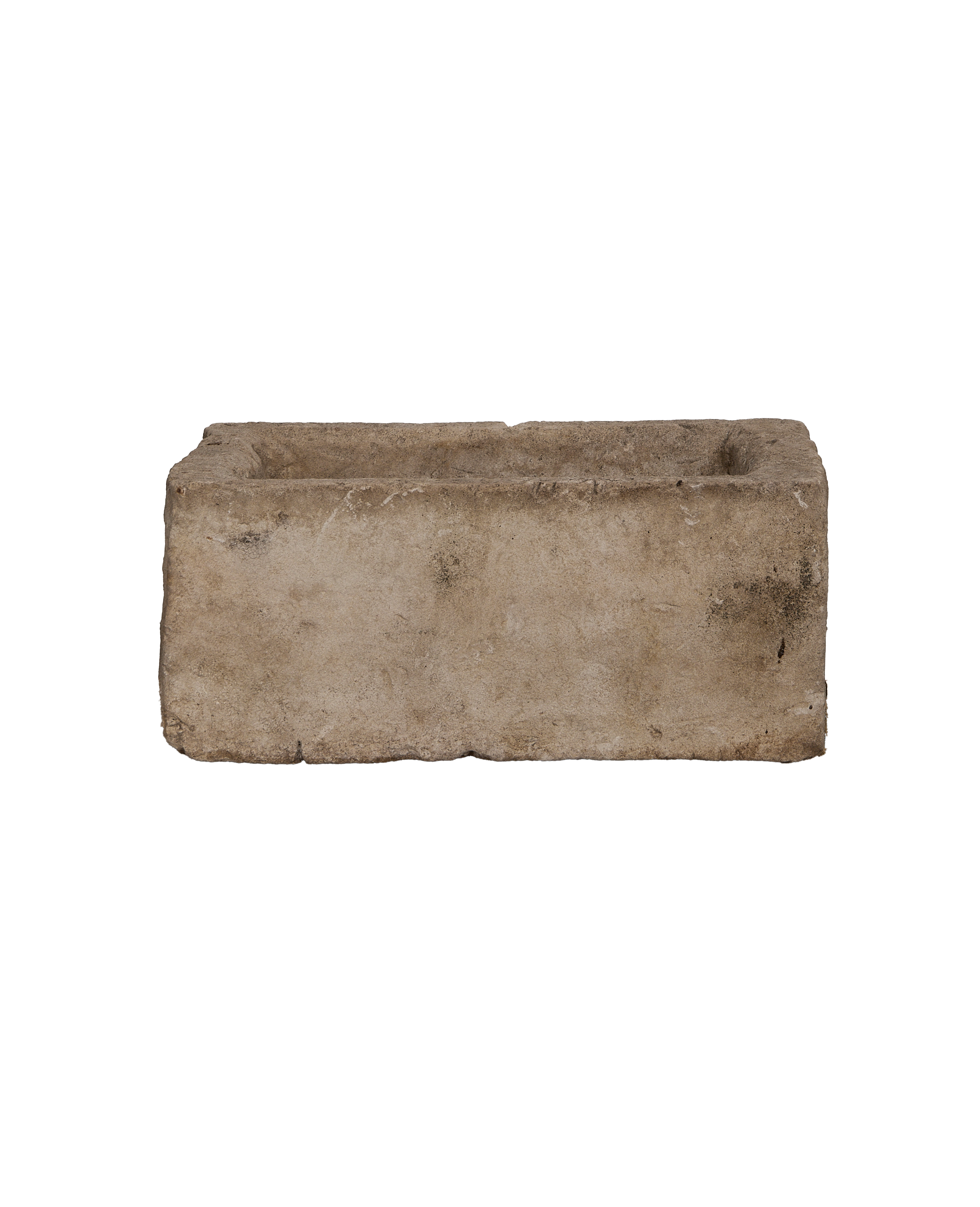 Vintage rectangular limestone trough from Indonesia, showing aged texture and distressed surface.