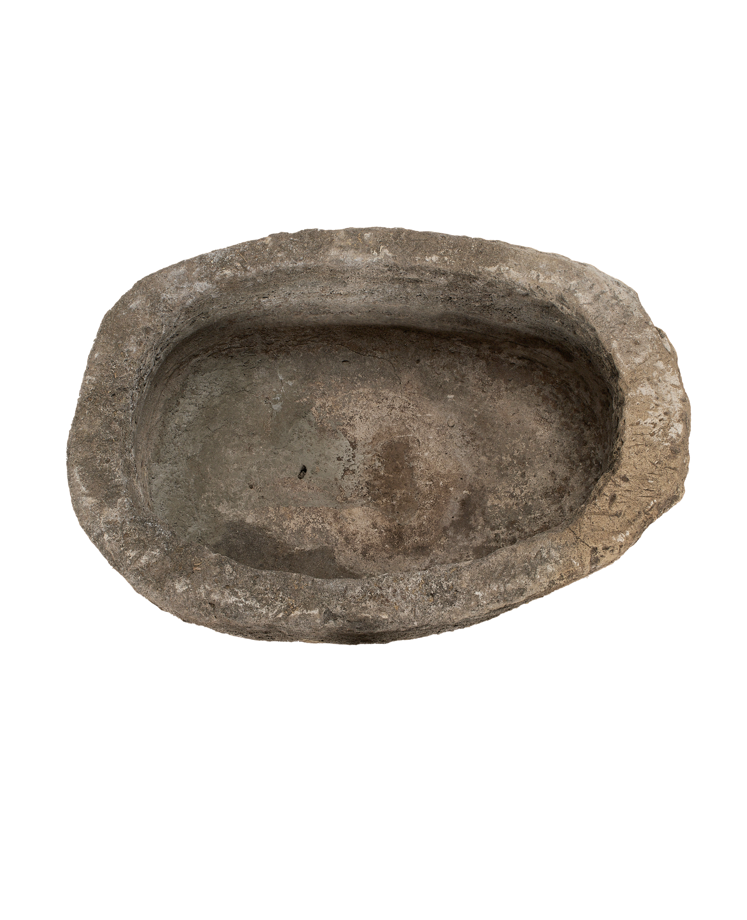 Vintage Indonesian limestone trough, oblong shape, weathered interior texture from