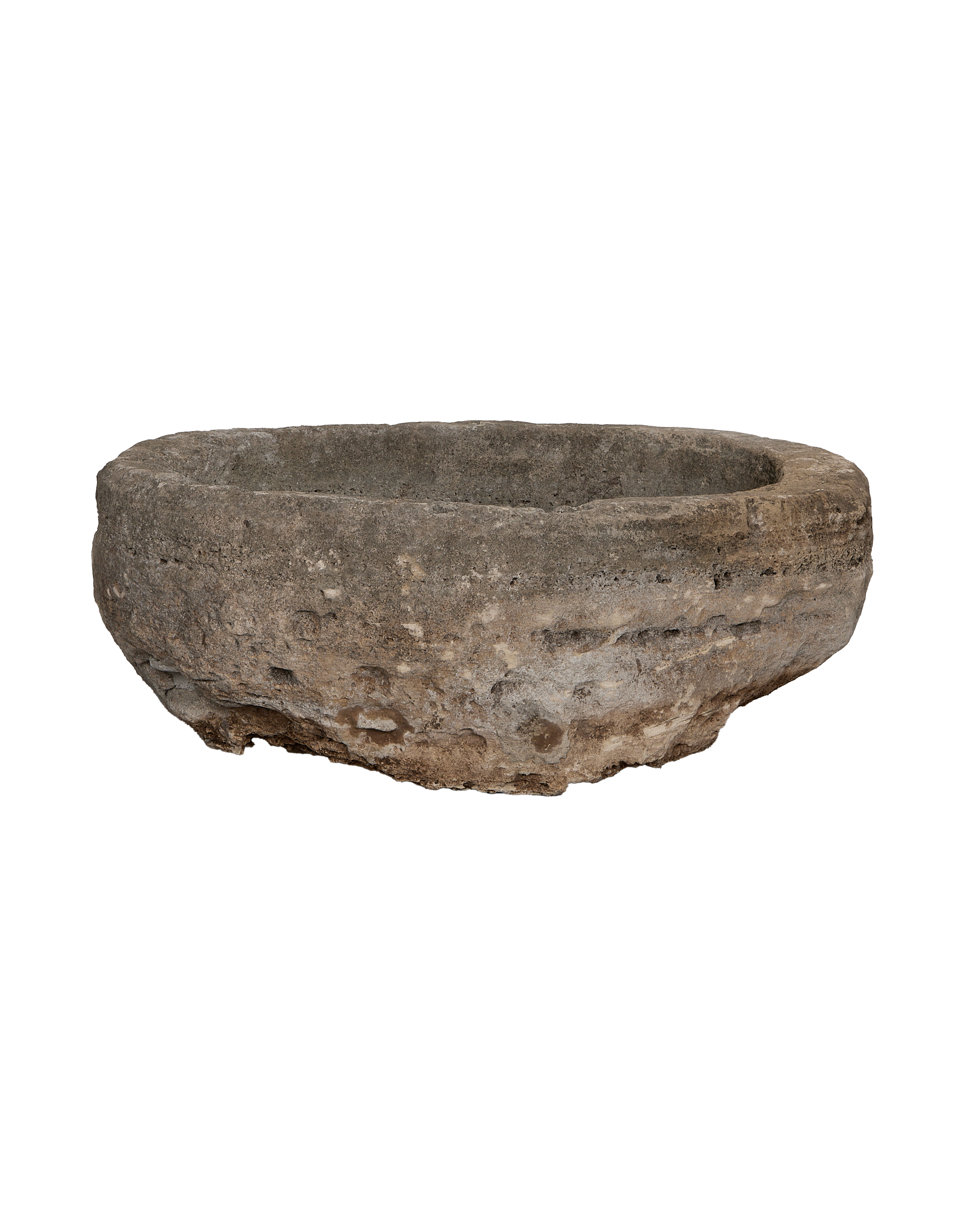 Vintage Indonesian limestone trough, oblong shape, weathered texture,