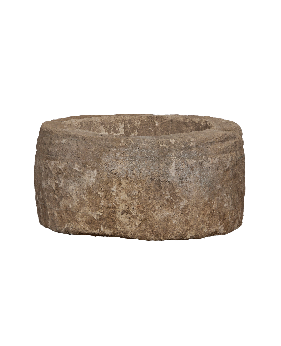 Vintage round limestone trough, close-