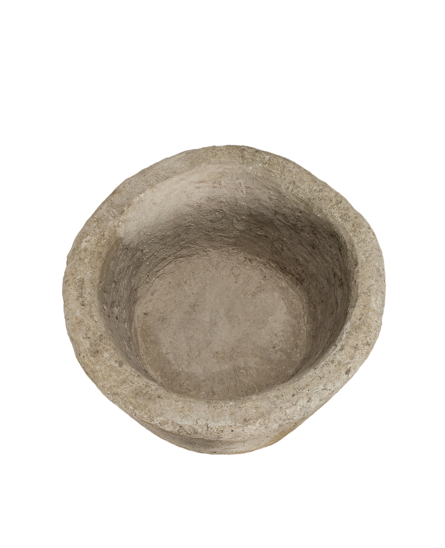 Vintage round limestone trough, showing
