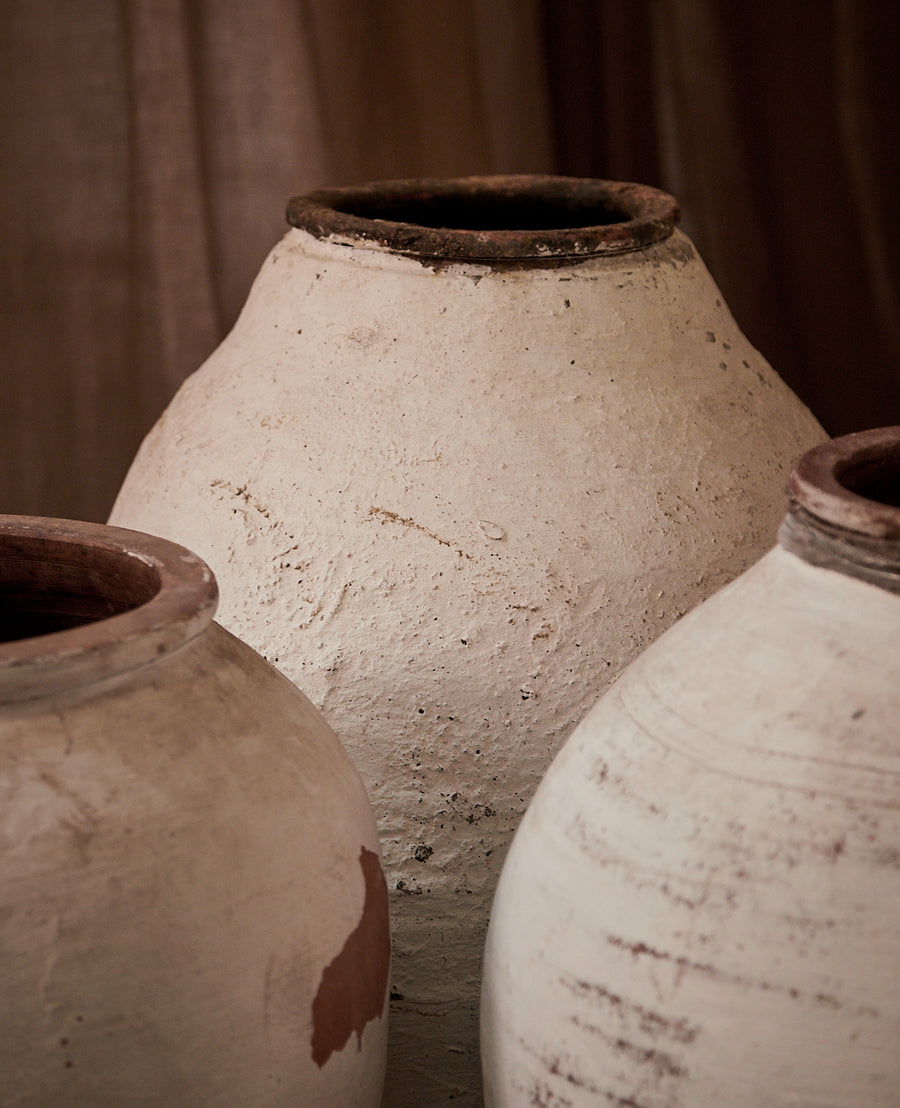 Vintage Olive Jar - White Wash from Turkey made of Ceramic