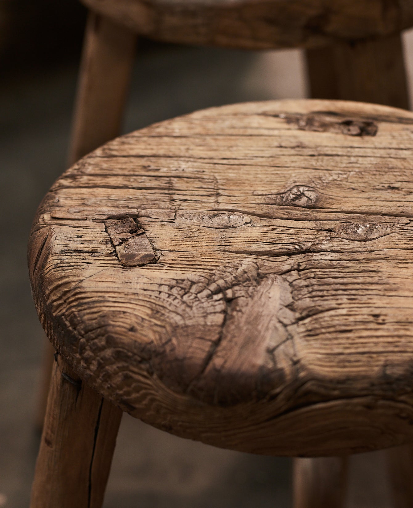 Vintage Round Elm Stool from China made of Wood