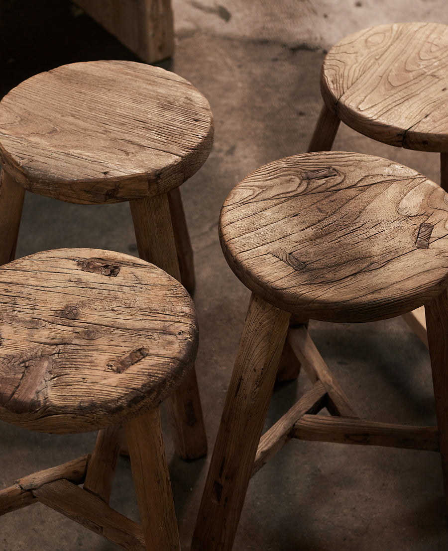 Vintage Round Elm Stool from China made of Wood