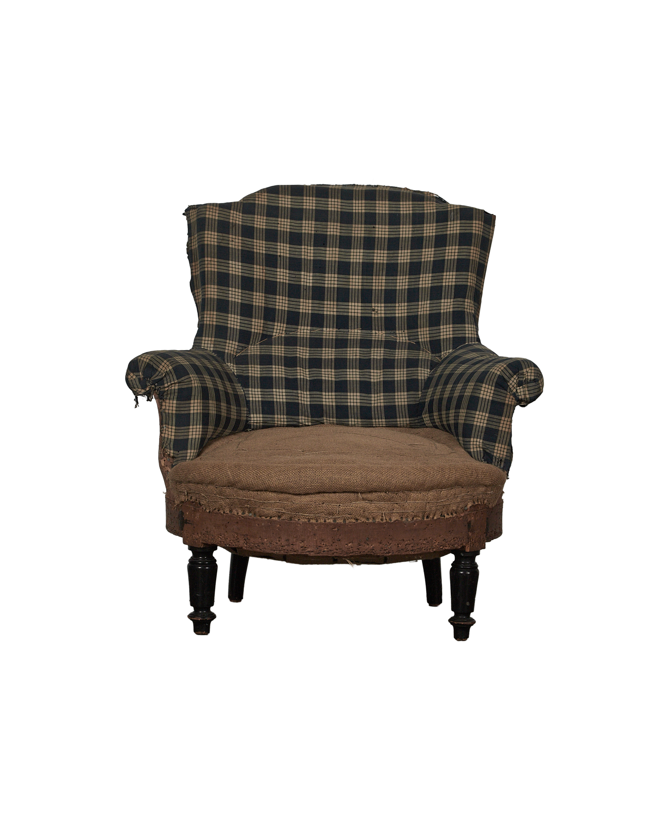Vintage Napolean Armchair  - Blue Check from France made of Upholstery