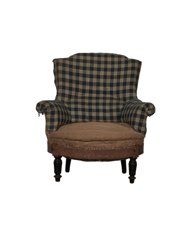 Vintage Napolean Armchair  - Blue Check from France made of Upholstery