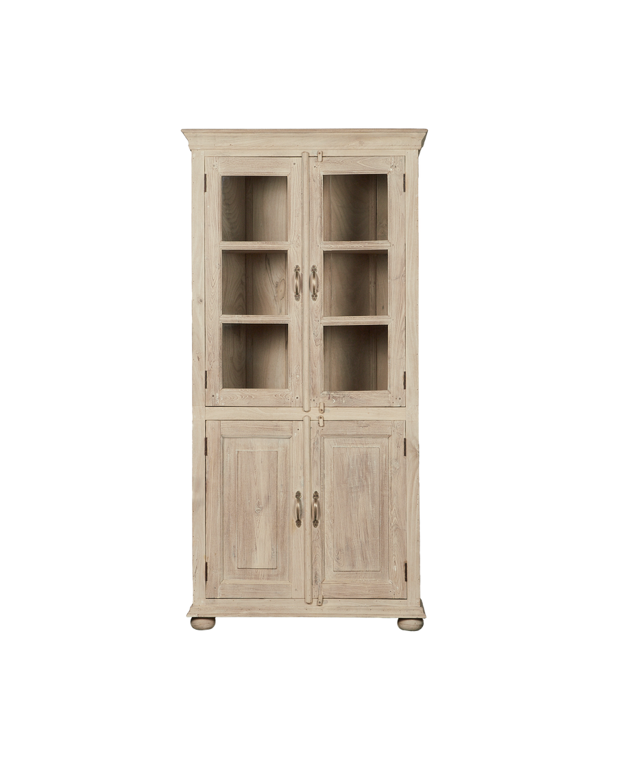 Vintage Wood & Glass Cabinet - Bleached from India made of Mango Wood