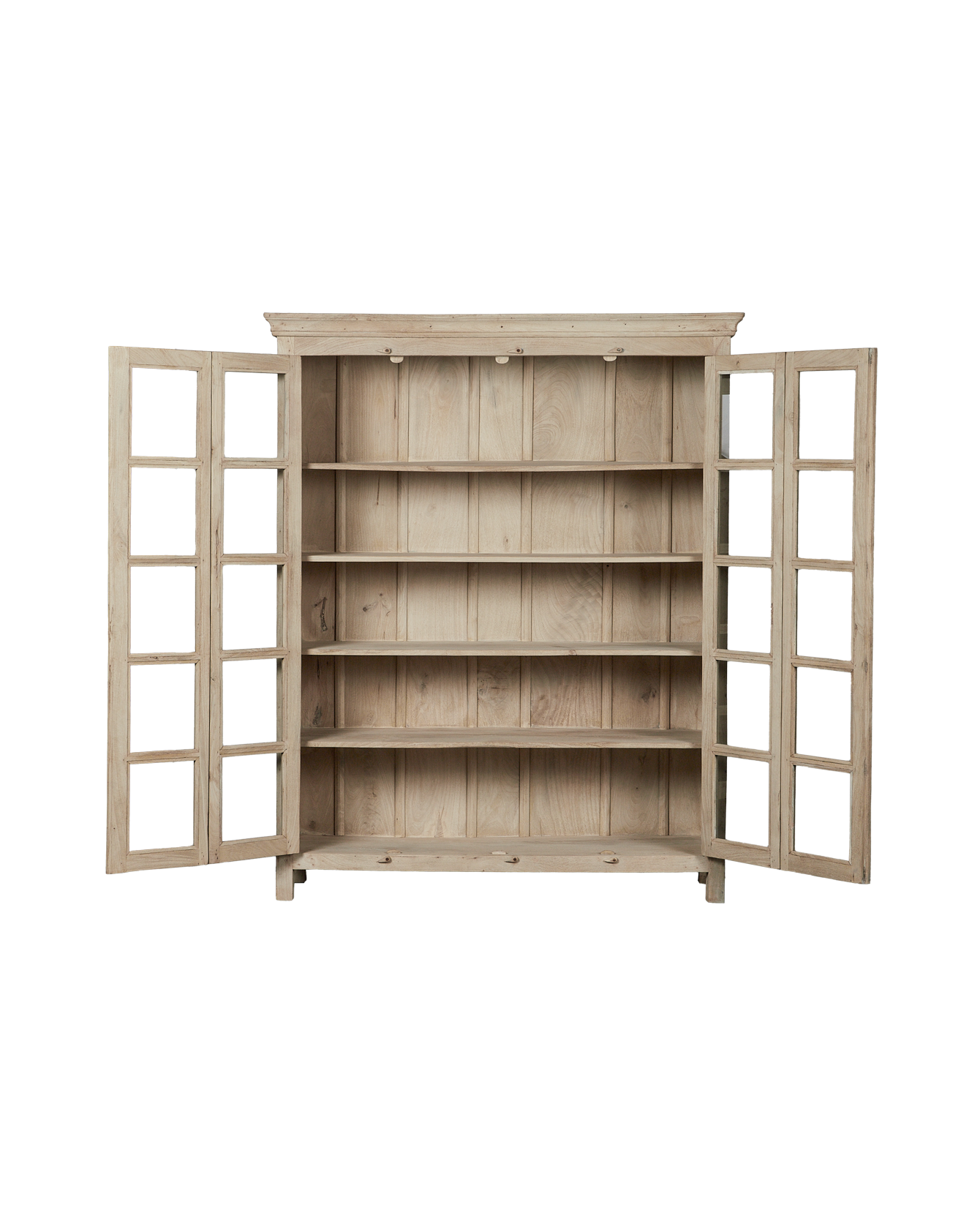 Vintage Wood & Glass Cabinet - Bleached from India made of Mango Wood