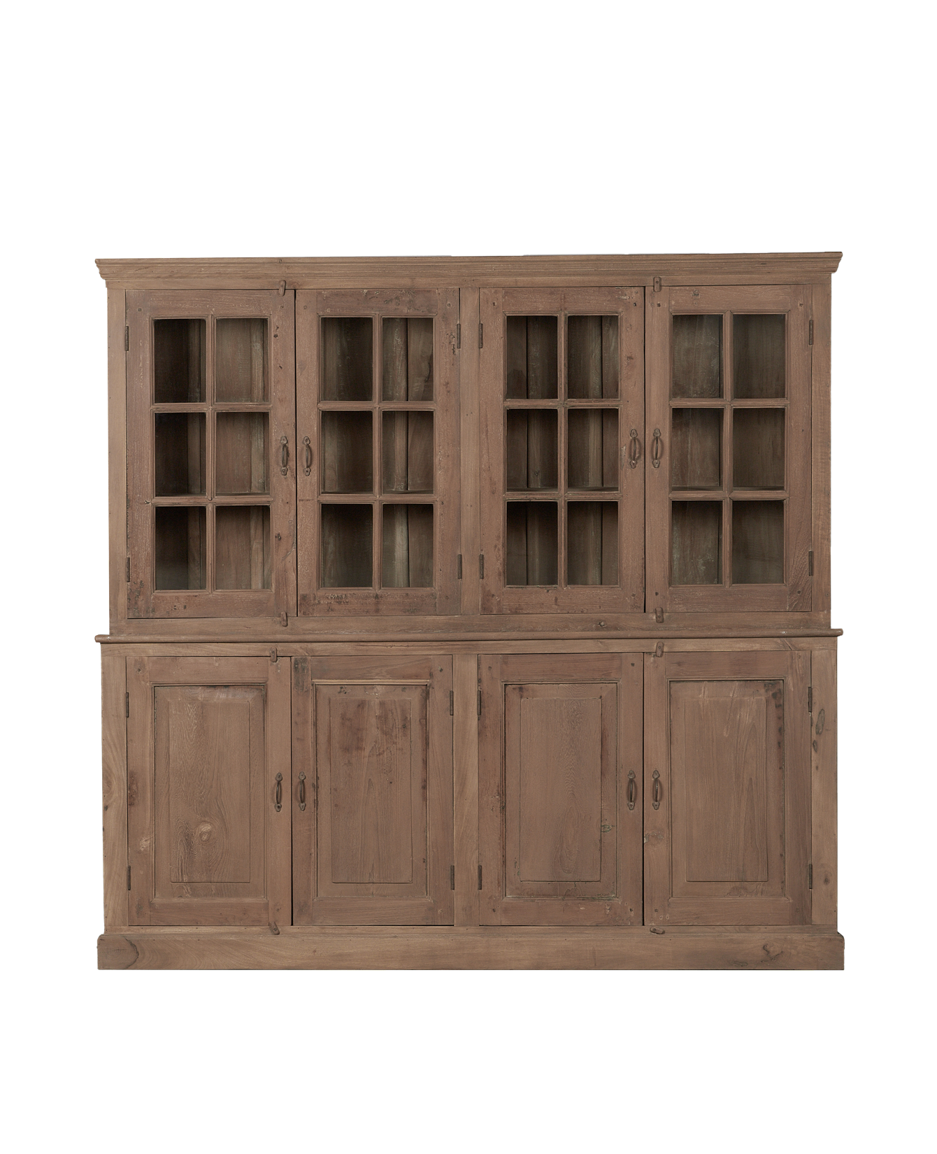 Vintage Wood & Glass 2 Part Cabinet - Bleached from India made of Teak & Mango Wood