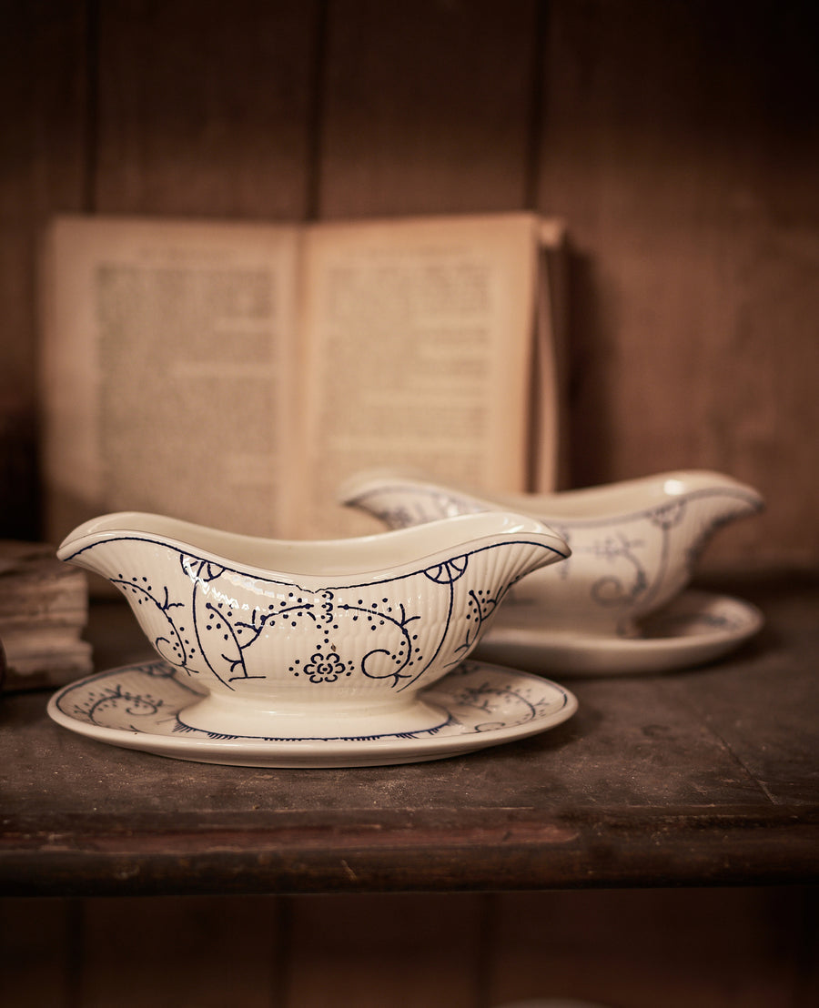 Vintage Royal Boch Gravy Boat - Blue Floral from Belgium made of Ceramic