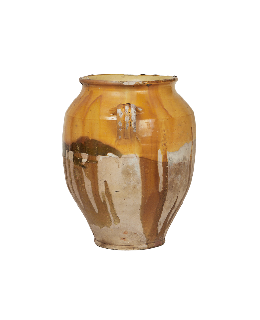 Antique Confit Jar - Yellow Ochre Glaze from France made of Ceramic