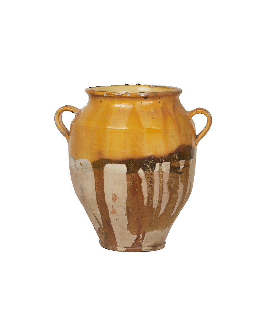 Antique Confit Jar - Yellow Ochre Glaze from France made of Ceramic