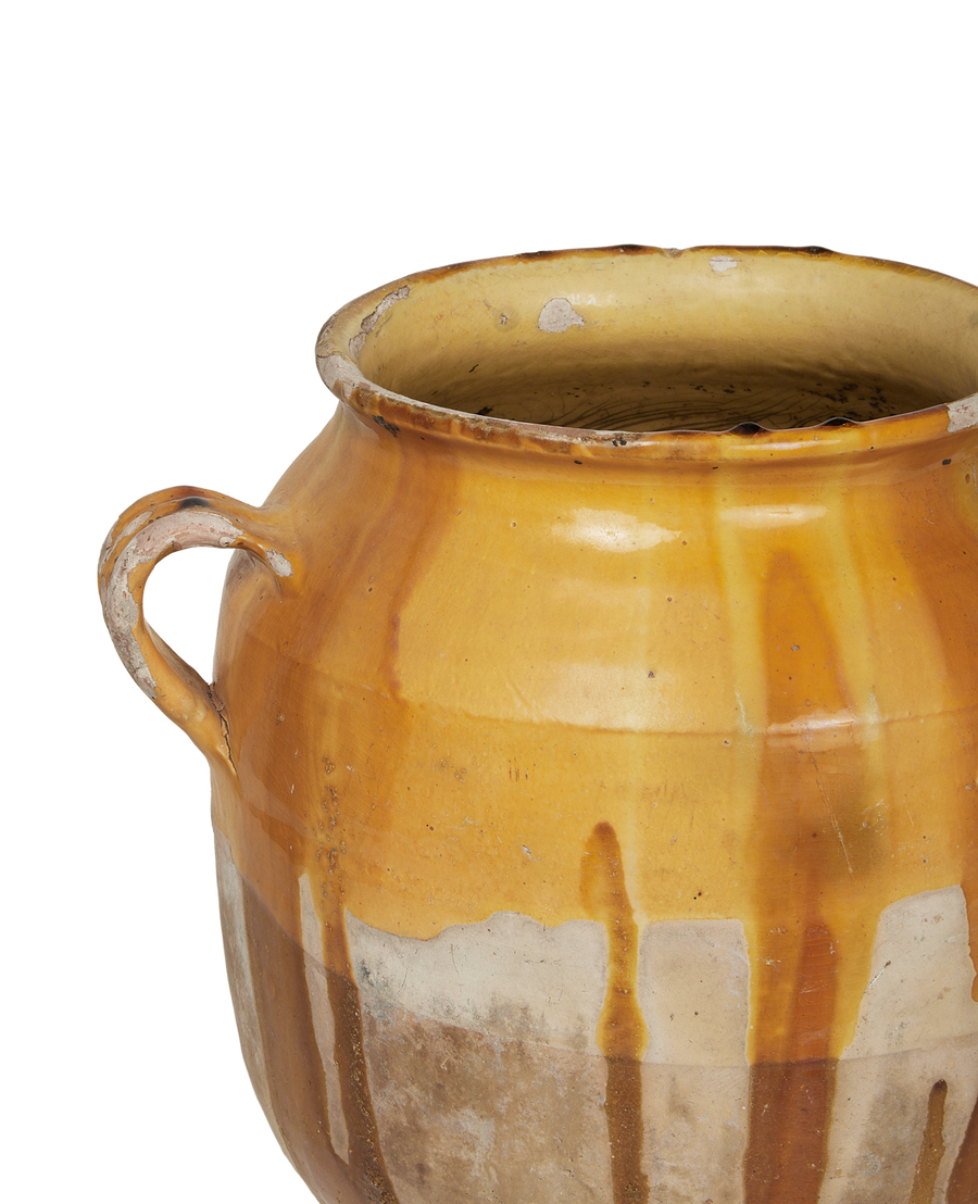 Antique Confit Jar - Yellow Ochre Glaze from France made of Ceramic