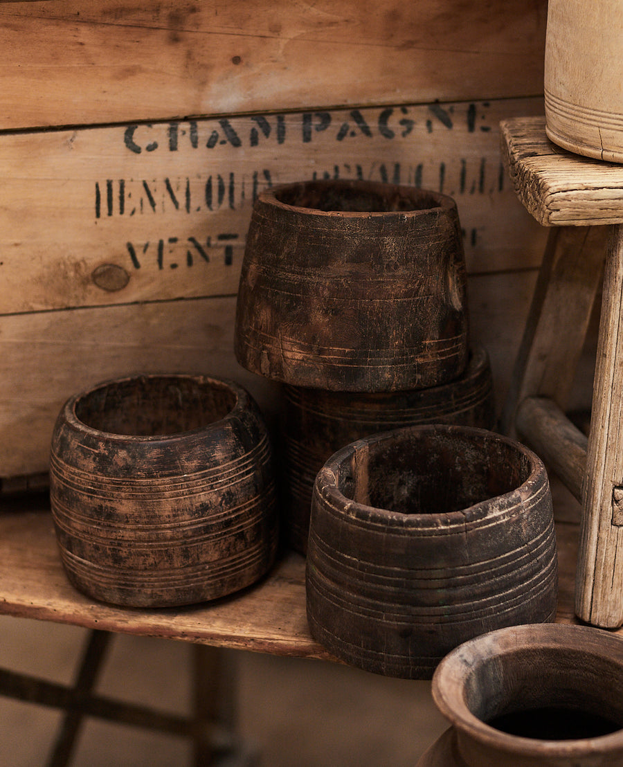 Vintage Teak Pot - Natural from India made of Wood