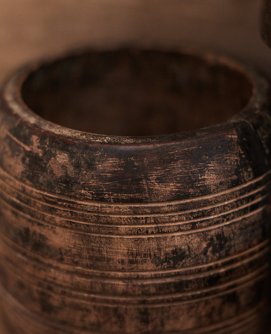 Vintage Teak Pot - Natural from India made of Wood