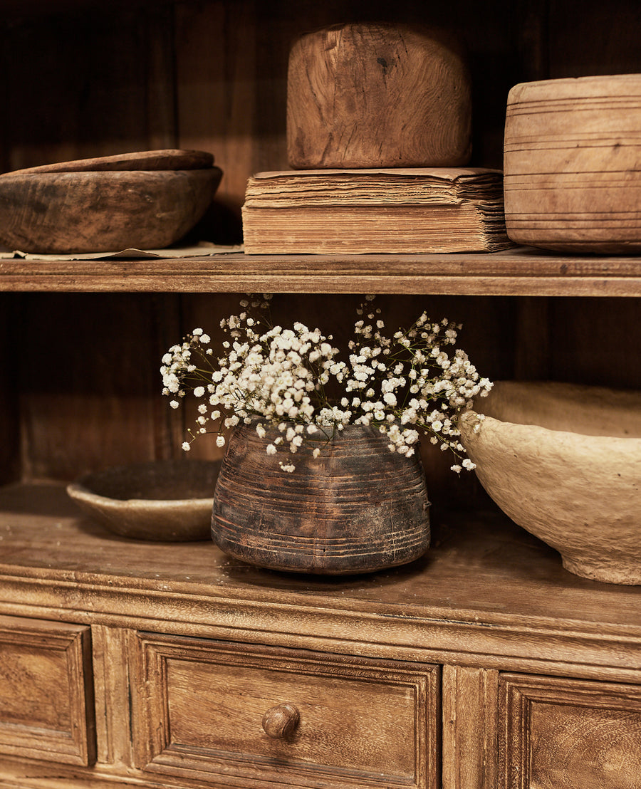 Vintage Teak Pot - Natural from India made of Wood