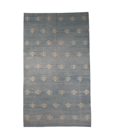 Vintage Dhurrie Rug - Blue Geometric from India made of Wool