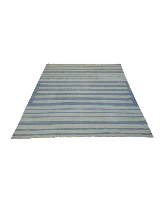 Dhurrie Rug - Blue and Gray Stripes